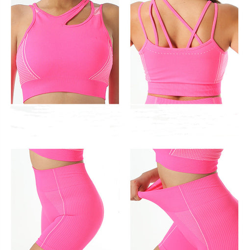 2pcs Seamless Anti-Vibration Yoga Sports Set Racer Back Shorts [GTYG0055]