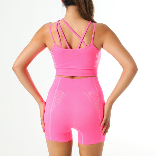 2pcs Seamless Anti-Vibration Yoga Sports Set Racer Back Shorts [GTYG0055]