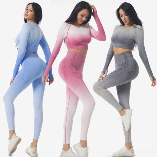 2pcs Lift Butt Quick-Drying Yoga Sports Set Long Sleeves Leggings [GTYG0057]