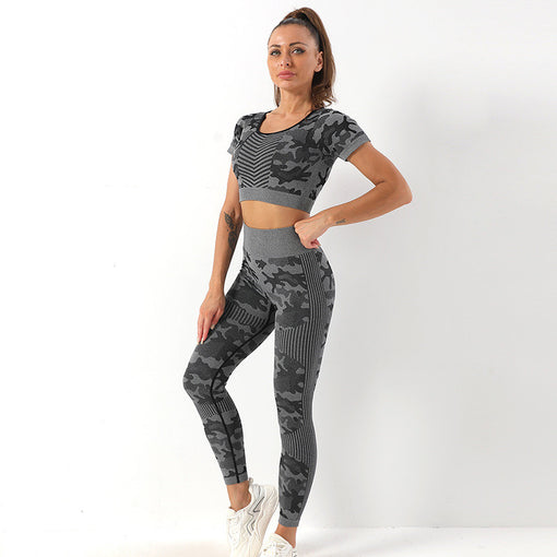 2pcs Lift Butt Yoga Sports Set Short Sleeves Leggings [GTYG0059]