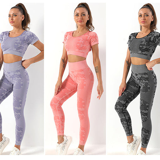 2pcs Lift Butt Yoga Sports Set Short Sleeves Leggings [GTYG0059]