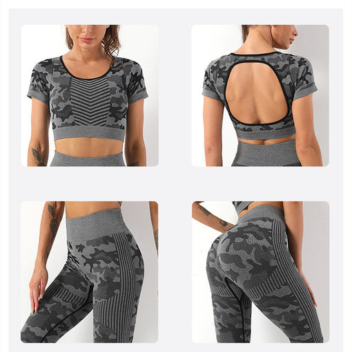 2pcs Lift Butt Yoga Sports Set Short Sleeves Leggings [GTYG0059]