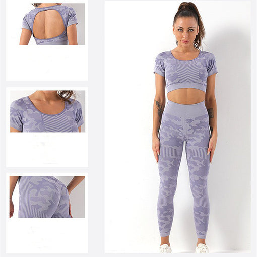 2pcs Lift Butt Yoga Sports Set Short Sleeves Leggings [GTYG0059]