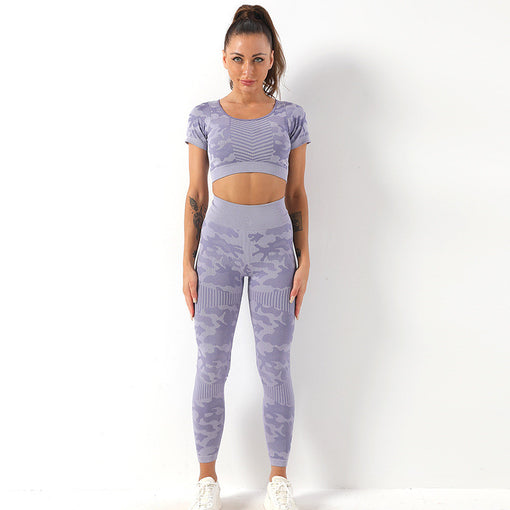 2pcs Lift Butt Yoga Sports Set Short Sleeves Leggings [GTYG0059]