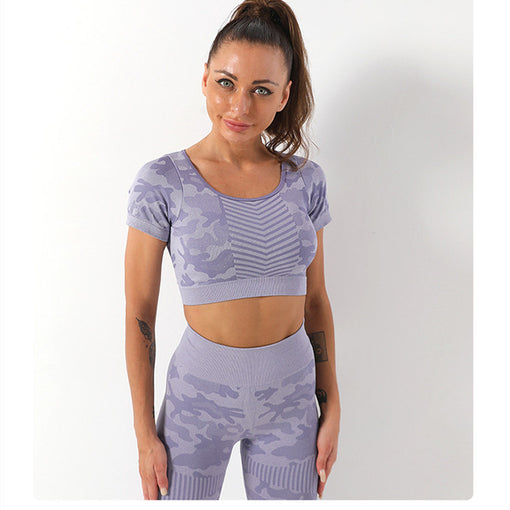 2pcs Lift Butt Yoga Sports Set Short Sleeves Leggings [GTYG0059]