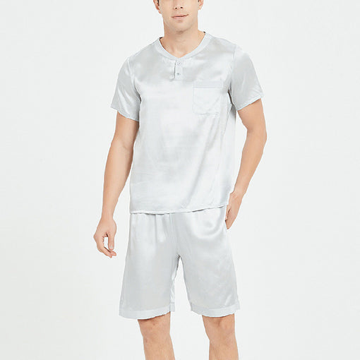 19m/m Men Silk Pajamas Short-Sleeved Shorts Two-Piece Suit Loungewear [SLP0021]